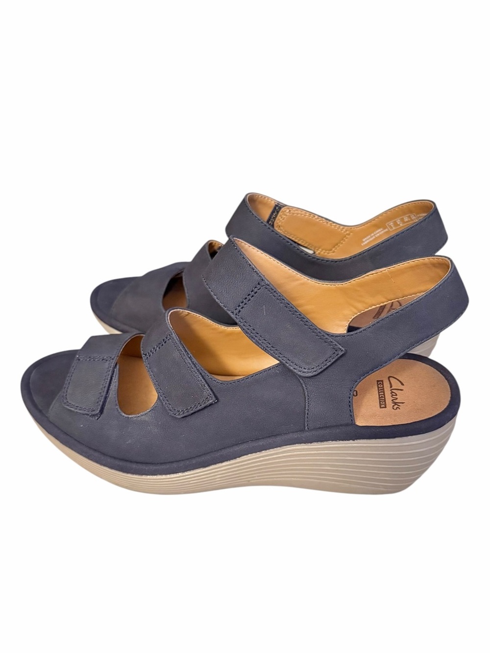 Clarks Reedly Juno Navy Nubuck Platform Wedge Comfort Soft Cushion Sandals 8.5 - Picture 5 of 10